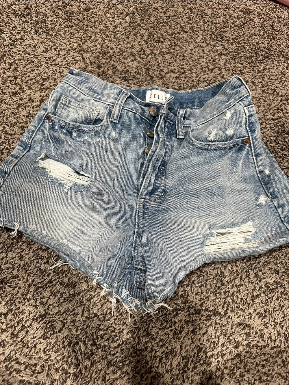 Cello Light Blue Distressed Denim Jean Shorts
